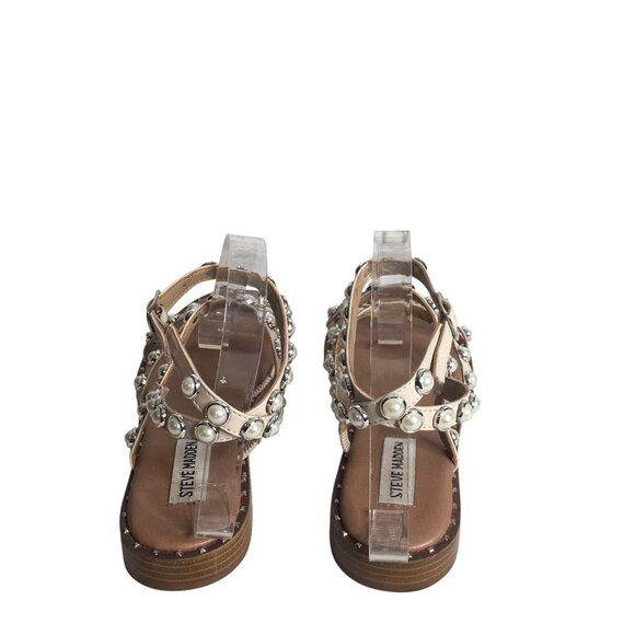 Steve Madden Sandals Womens Size 8 Travel-P Pearl Stud Gladiator Strappy Ivory - Picture 10 of 11